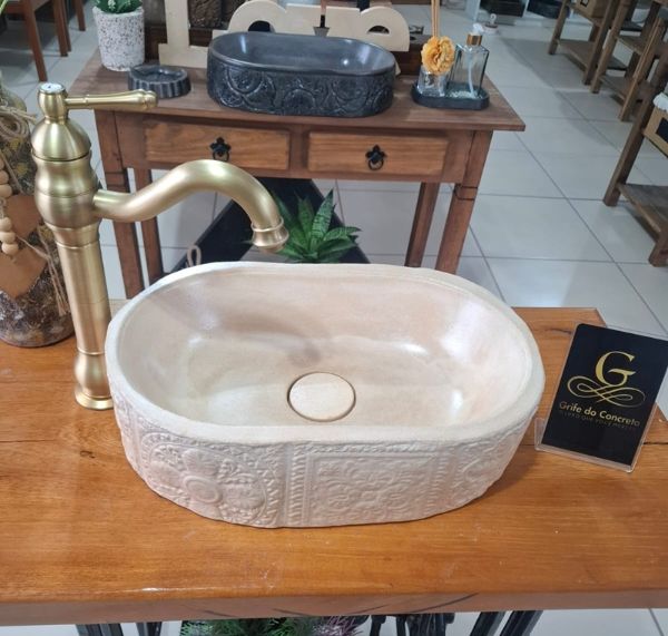Cuba oval decorada organic para banheiro e lavabo artesanal 