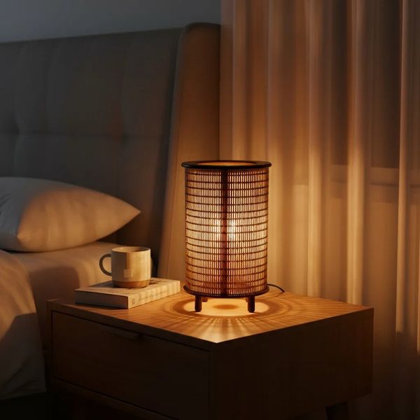 Abajur Luminária De Mesa Em Fibra Japonês Para Sala Quarto Tabaco Marrom