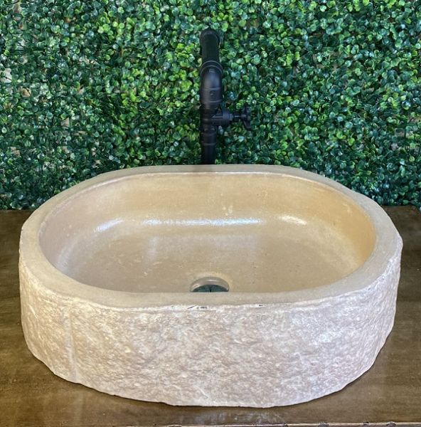 Cuba oval estilo pedra natural para banheiro e Lavatório 53x38x13 cm