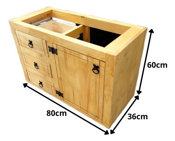 Balcão Pia Banheiro Retrô 60x80x36 Gabinete Rústico Madeira Castanho N/a Um Furo