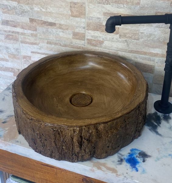 Cuba estilo tronco Rustico 43 x 12 cm para banheiro e Lavatório 