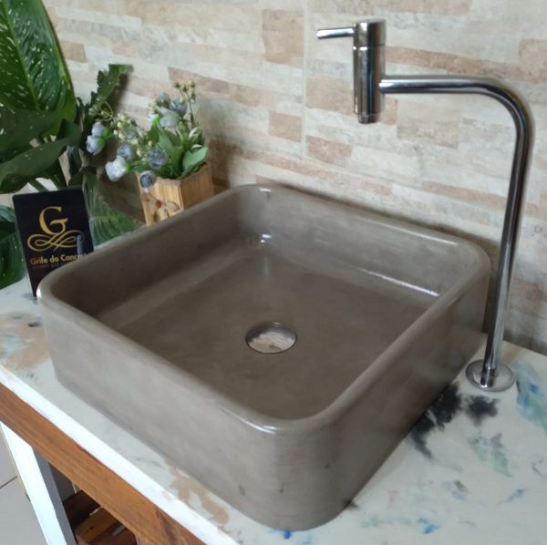 Cuba de Concreto para Banheiro Modelo Oval Elegante 38X38X12 cm - Grife 115