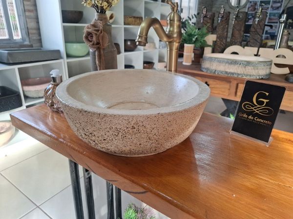 Cuba Rústica com pedras 36x12 cm para banheiro e lavatório - Grife 62