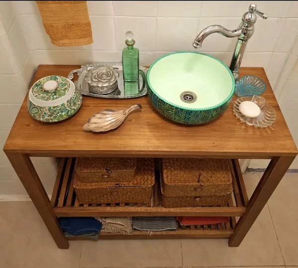 Lavabo Rústico Banheiro Aparador Pia Madeira Maciça 70alt