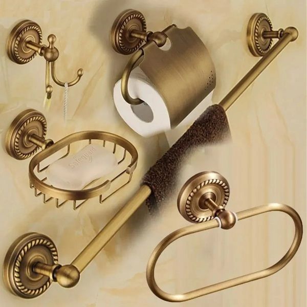Kit De Acessórios Banheiro Bronze Luxuoso 5 Pçs Retrô Toalha Bronze AquaTap