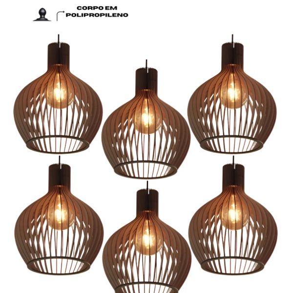 Lustre De Madeira Modelo Rustico Vintage Retro Marrom 127/220v Marrom